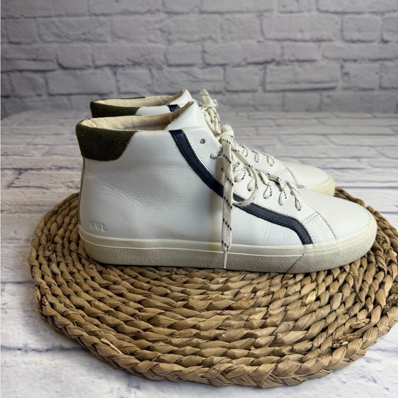 Madewell White Leather High Top Sneakers with Olive Green Accents. Size 10. - Picture 6 of 8